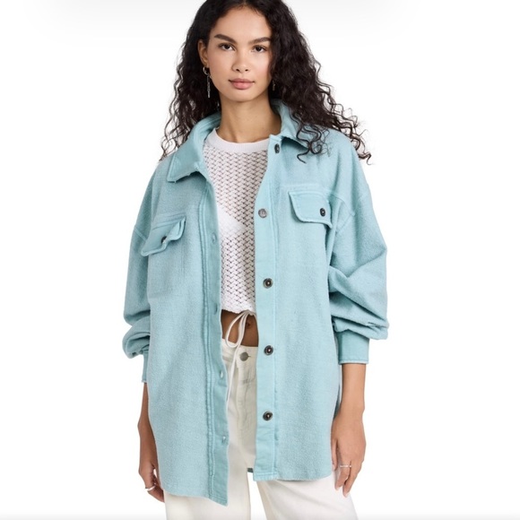 Free People Tops - Free People  distressed mountain jubilee shirt jacket shacket in light blue